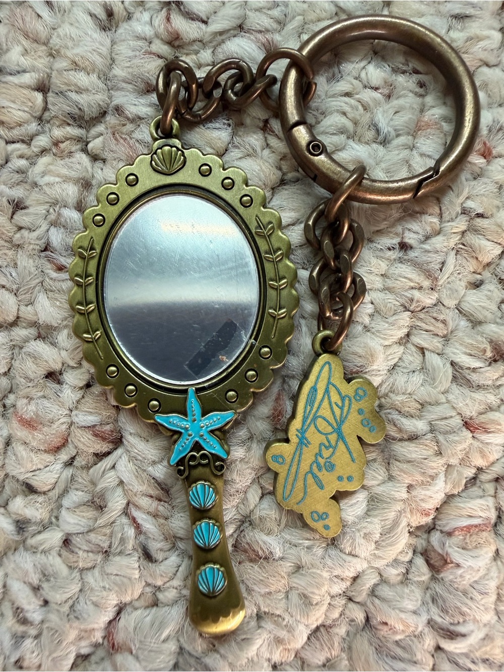 Disney's Ariel Bronze-Tone Hand Mirror Keychain/Bag Charm with Turquoise Accents